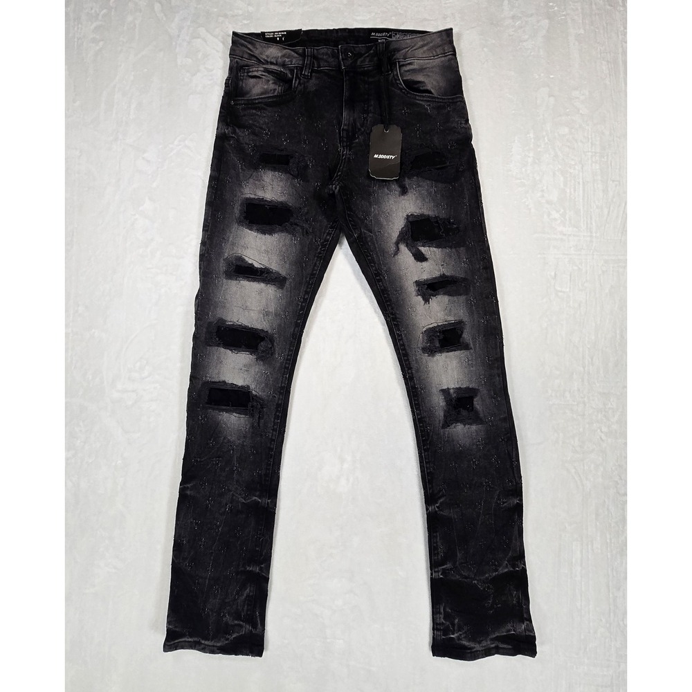 M.Society Boys Distressed Skinny Jeans Black Faded Size 18 MS-8094B